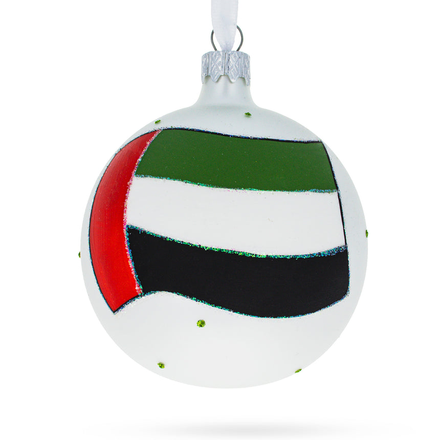 Glass Flag of United Arab Emirates Glass Ball Christmas Ornament 3.25 Inches in Multi color Round