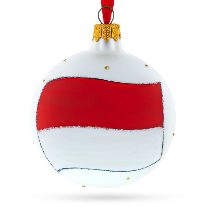 Glass Flag of Indonesia Glass Ball Christmas Ornament 3.25 Inches in Multi color Round