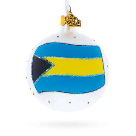 Glass Flag of Bahamas Blown Glass Ball Christmas Ornament 3.25 Inches in Multi color Round