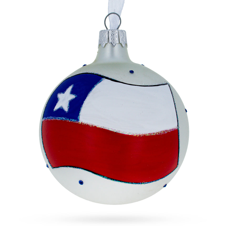 Glass Flag of Chile Glass Ball Christmas Ornament 3.25 Inches in Multi color Round