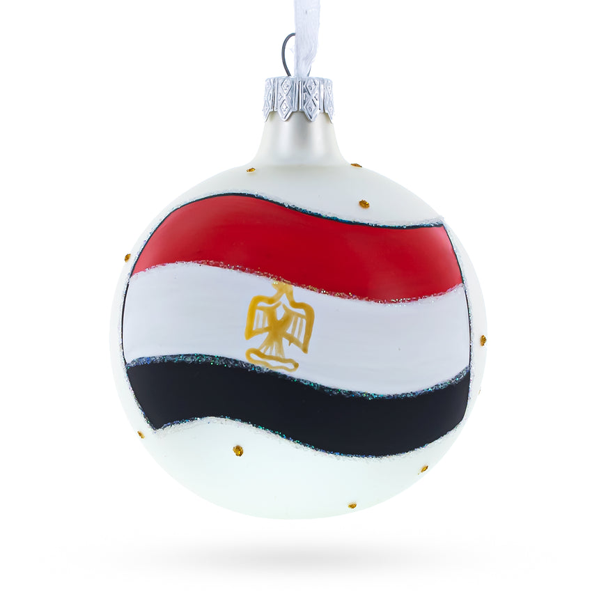 Glass Flag of Egypt Glass Ball Christmas Ornament 3.25 Inches in Multi color Round