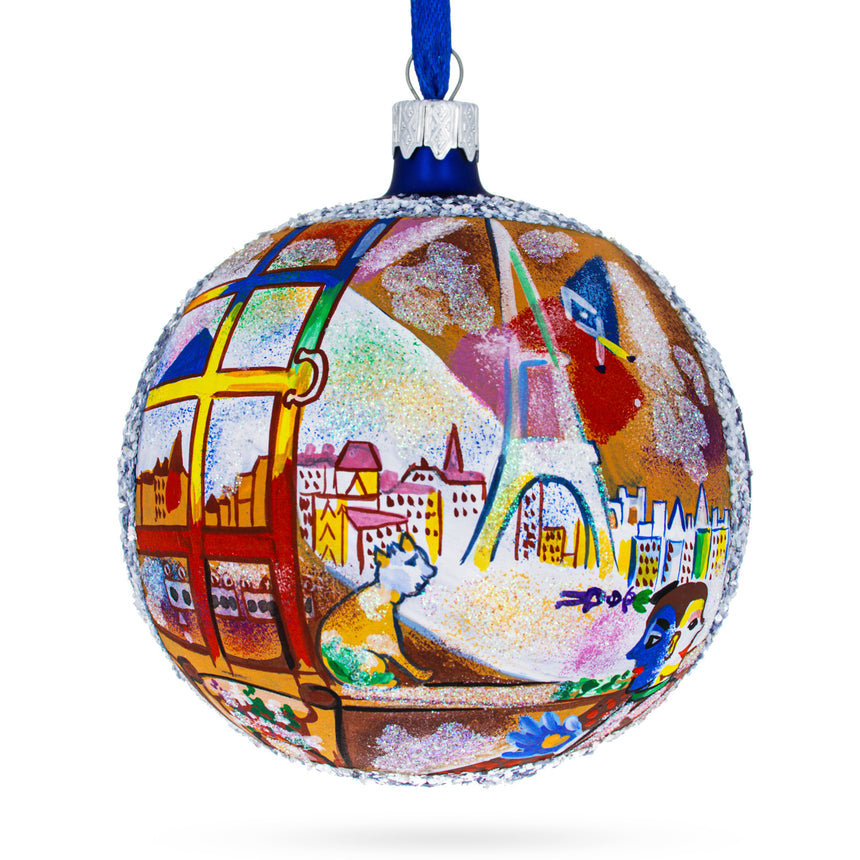 Glass 1913 'Paris Through the Window' by Marc Chagall Artistic Glass Ball Christmas Ornament 4 Inches in Multi color Round