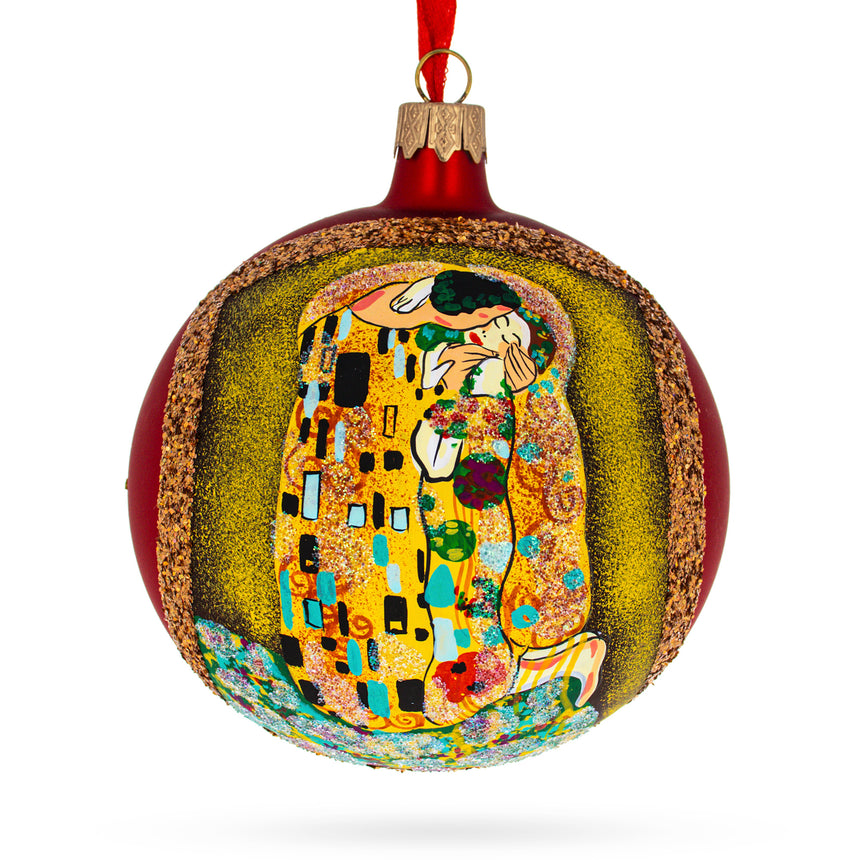 Glass 1908 'The Kiss' by Gustav Klimt Art Nouveau Masterpiece Glass Ball Christmas Ornament 4 Inches in Multi color Round