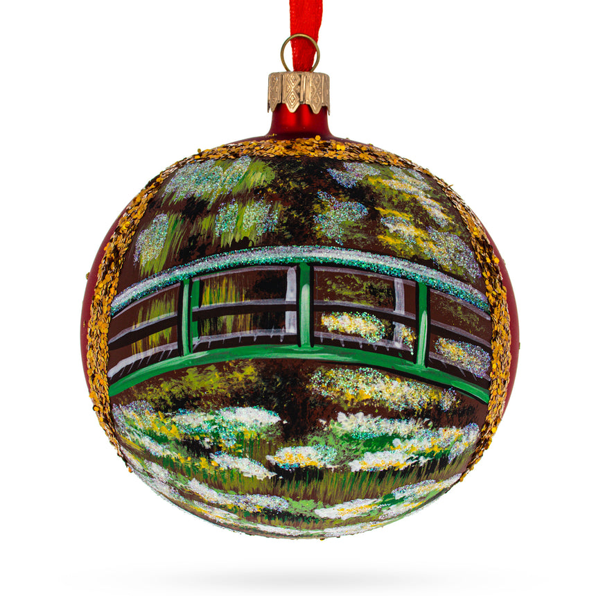 Glass 1906 'The Water Lily Pond' by Claude Oscar Monet Glass Ball Christmas Ornament 4 Inches in Multi color Round