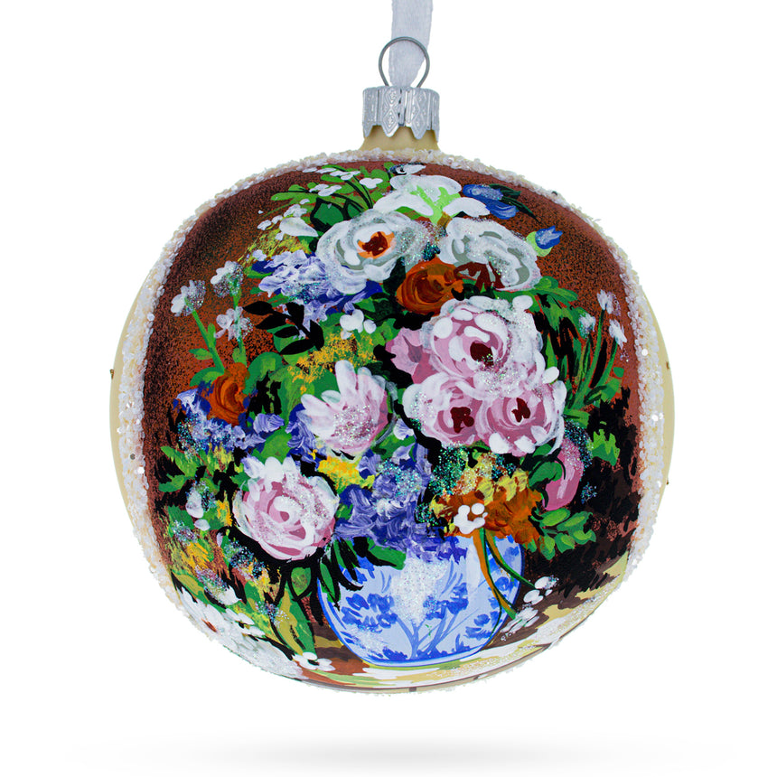 Glass 1866 'Spring Bouquet' by Pierre Auguste Renoir Glass Ball Christmas Ornament 4 Inches in Multi color Round