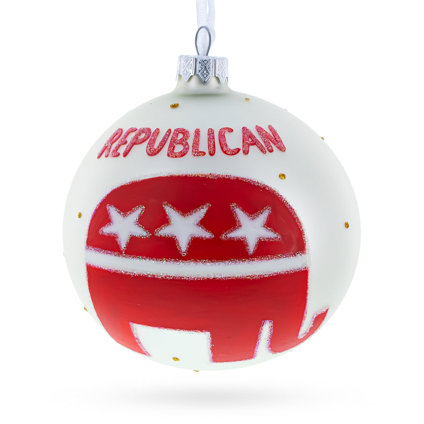 Glass Republican Elephant Glass Ball Christmas Ornament 4 Inches in Multi color Round