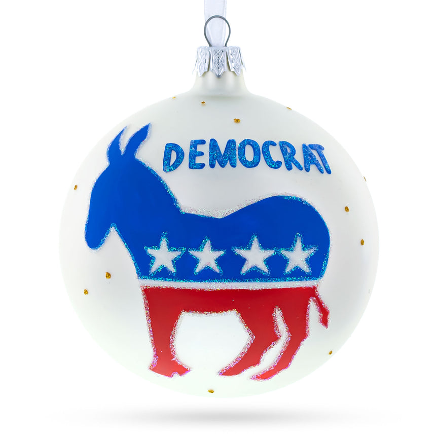 Glass Democratic Party Donkey Political Symbol Blown Glass Ball Christmas Ornament 4 Inches in Multi color Round