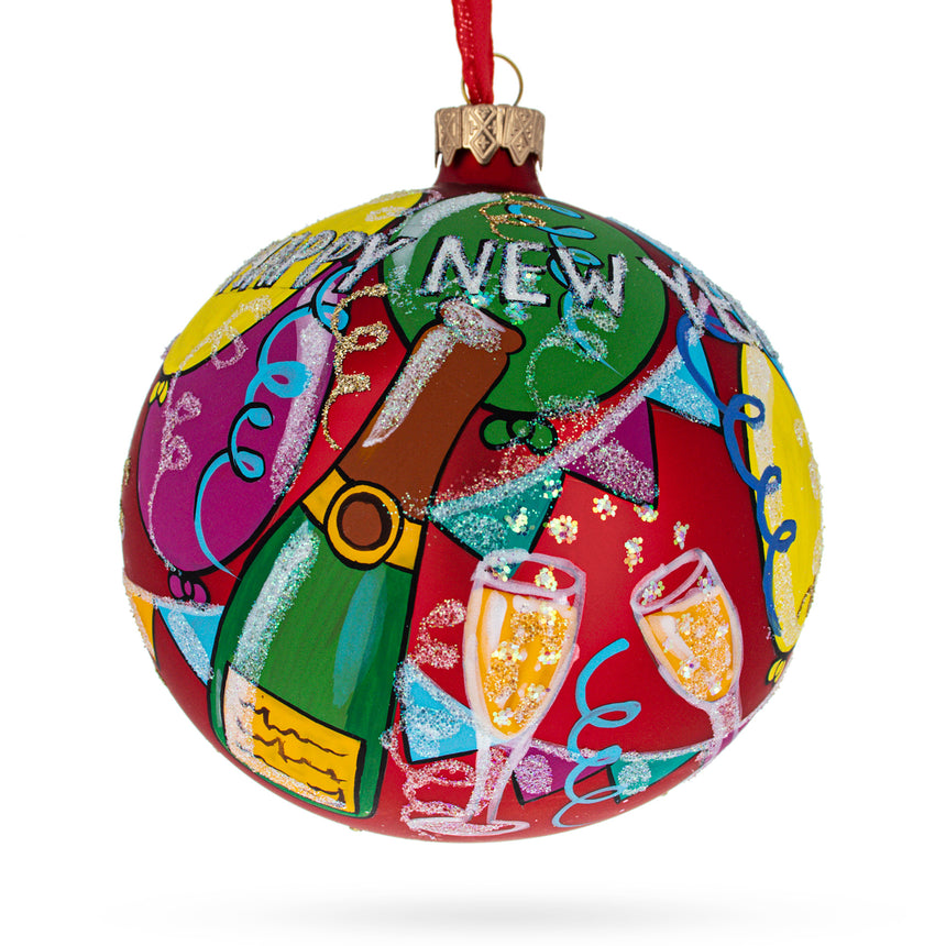 Glass Festive Celebration Blown Glass Ball Christmas Ornament 4 Inches in Multi color Round