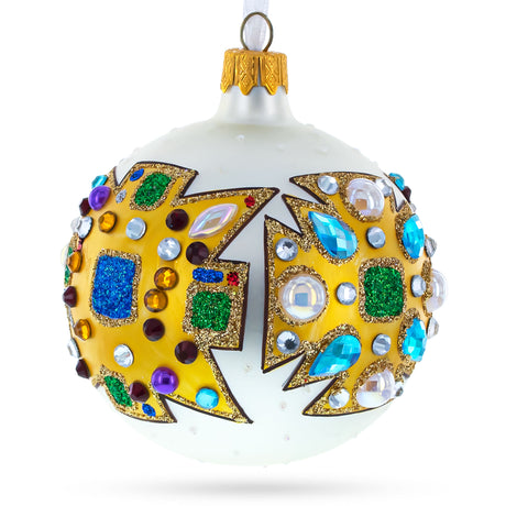 French Couturier-Inspired Bejeweled Elegance Glass Ball Christmas Ornament 3.25 InchesUkraine ,dimensions in inches: 3.25 x 3.25 x 3.25