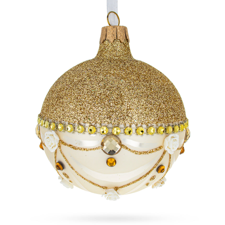 Glass Opulent Golden Chandelier Elegance Glass Ball Christmas Ornament 3.25 Inches in Gold color Round