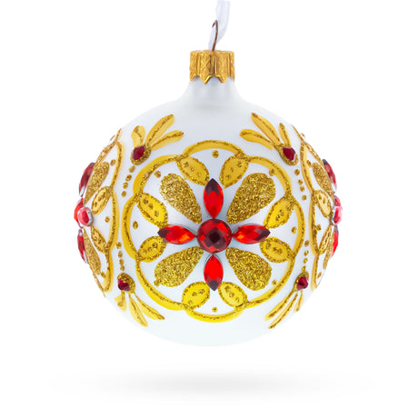 Glass Bejeweled Star Handcrafted Glass Ball Christmas Ornament 3.25 Inches in Gold color Round