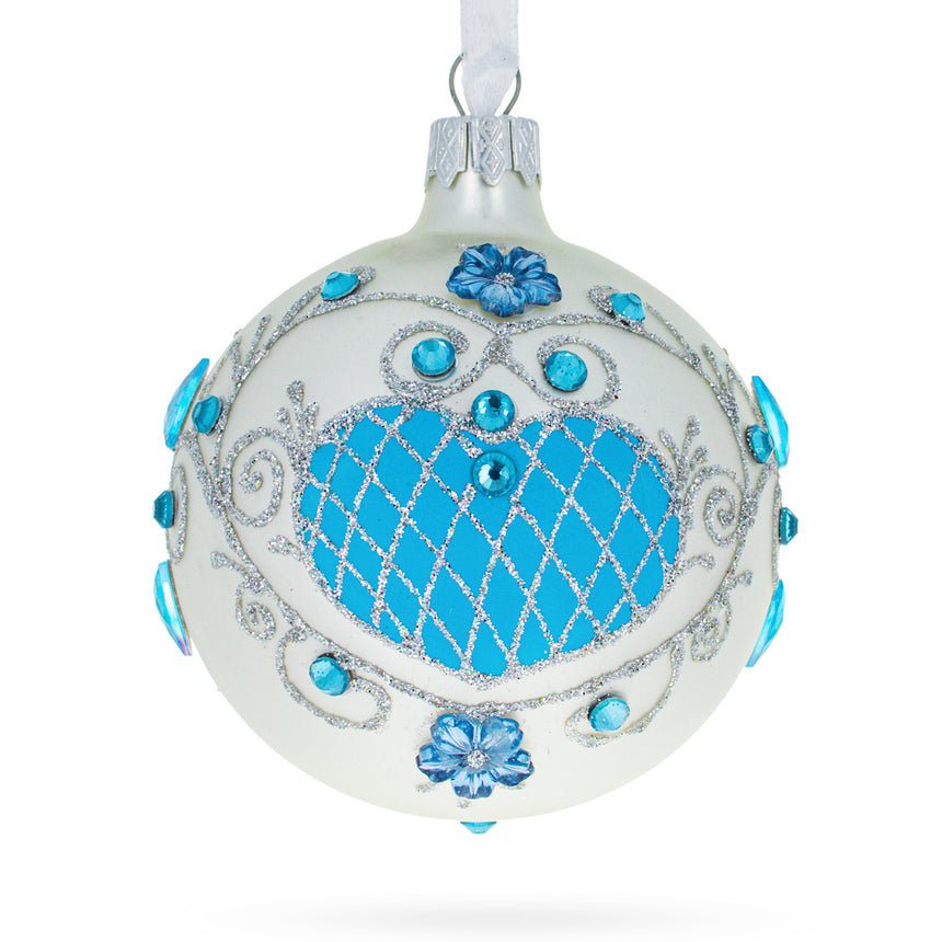 Glass Turquoise Blown Glass Ball Christmas Ornament 3.25 Inches in Blue color Round