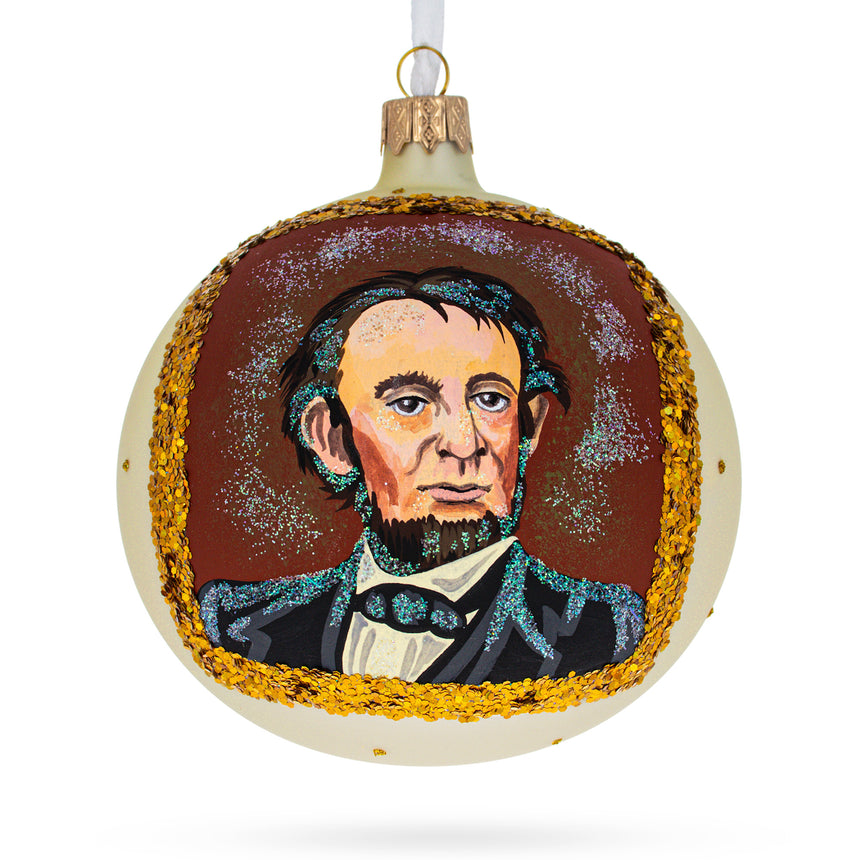 Glass USA President Abraham Lincoln Commemorative Glass Ball Christmas Ornament 4 Inches in Multi color Round