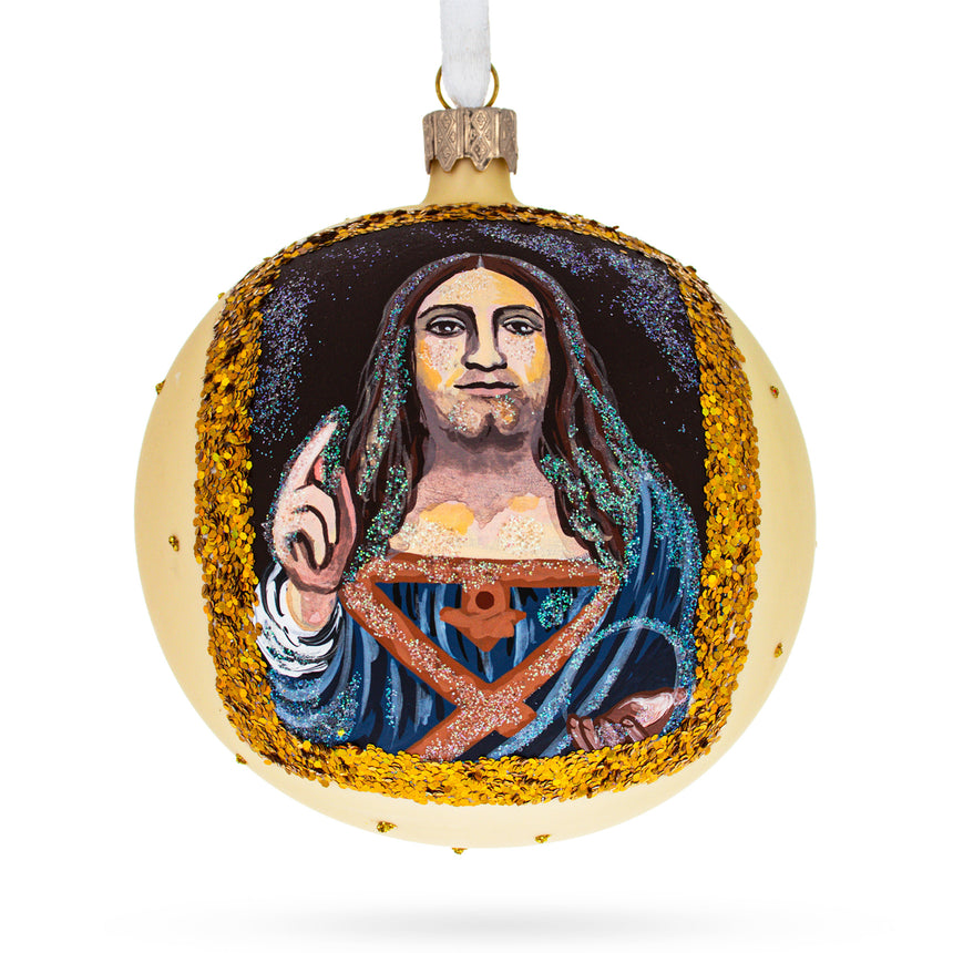 Glass 1500 'Salvator Mundi' Masterpiece by Leonardo da Vinci Blown Glass Ball Christmas Ornament 4 Inches in Multi color Round