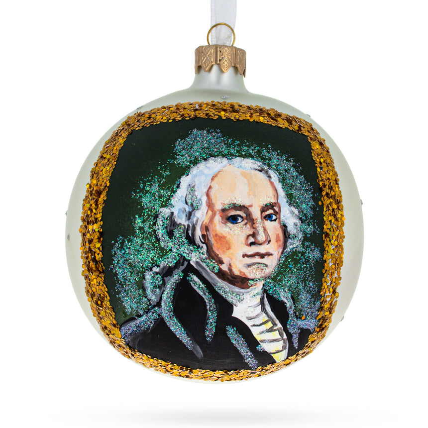 Glass USA President George Washington Glass Ball Christmas Ornament 4 Inches in Multi color Round