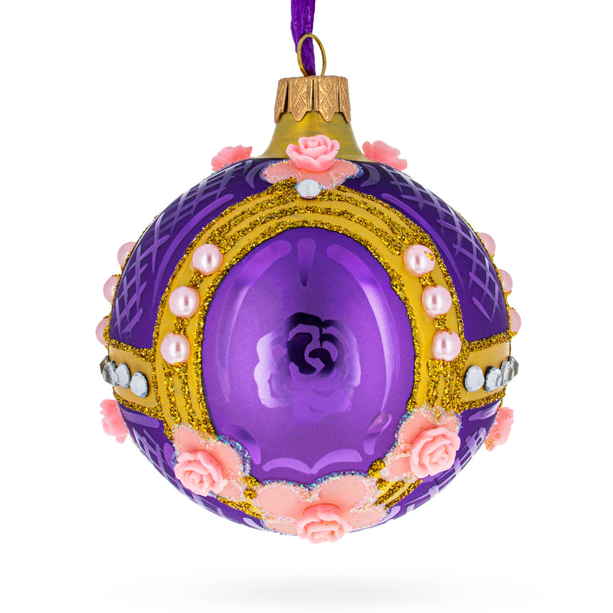 Glass Milan Designer Luxury Earrings on Purple Glass Ball Christmas Ornament 3.25 Inches in Purple color Round