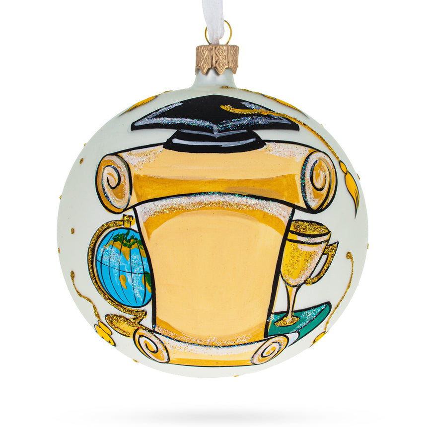 Glass Cap and Tassel Commemorative Blown Glass Ball Christmas Ornament 4 Inches. in Multi color Round