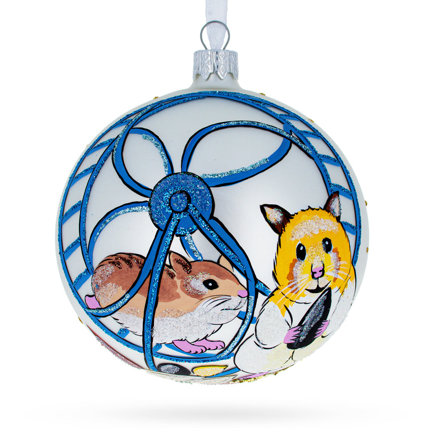 Glass Whimsical Hamster Haven Glass Ball Christmas Ornament 4 Inches in Multi color Round