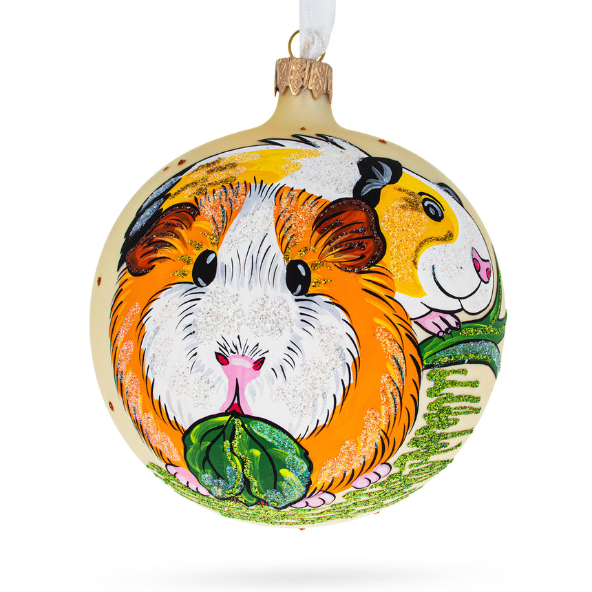 Glass Adorable Guinea Pigs Glass Ball Christmas Ornament 4 Inches in Multi color Round