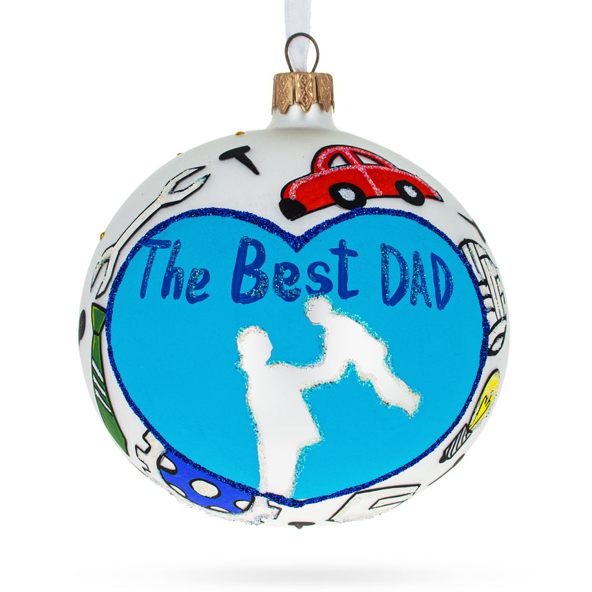 Glass Father's Day 'The Best Dad'  Blown Glass Ball Christmas Ornament 4 Inches in Multi color Round