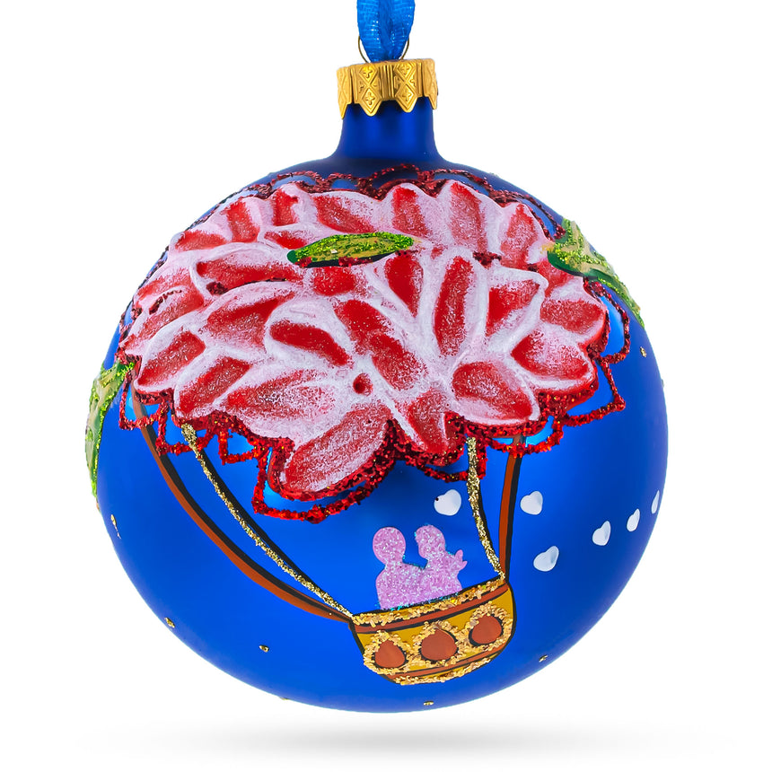 Glass Romantic Hot Air Balloon Design Glass Ball Christmas Ornament 4 Inches in Multi color Round