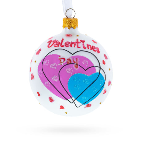 Glass Valentine's Day Blown Glass Ball Christmas Ornament 3.25 Inches in Multi color Round