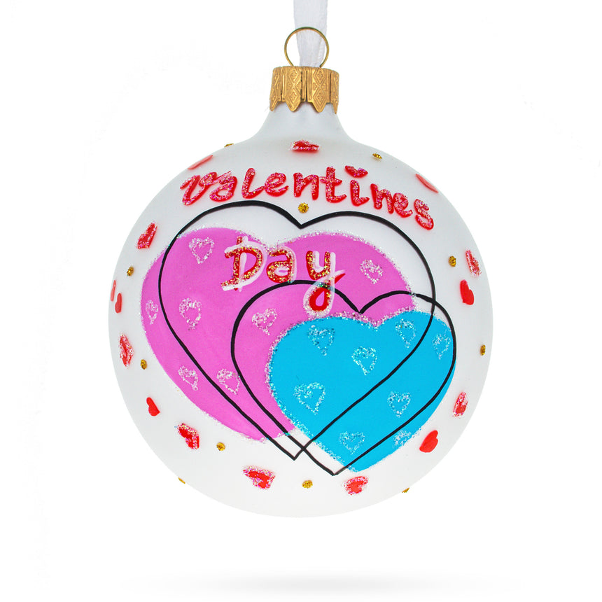 Glass Valentine's Day Blown Glass Ball Christmas Ornament 3.25 Inches in Multi color Round