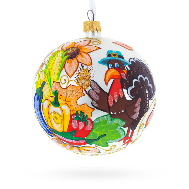 Glass Turkey in Hat Thanksgiving Blown Glass Ball Christmas Ornaments 4 Inches in Multi color Round