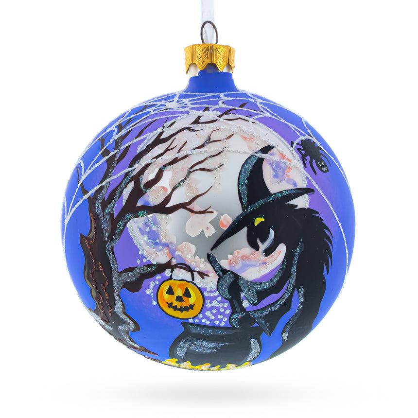 Glass The Witch on Halloween Glass Ball Christmas Ornament 4 Inches in Blue color Round