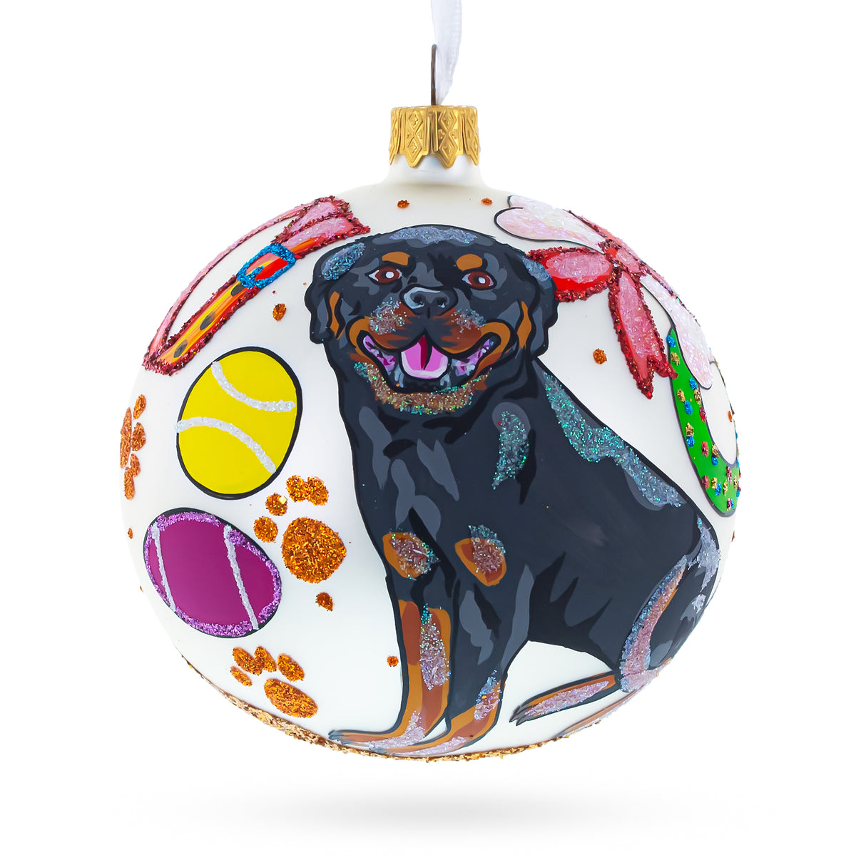 Glass Rottweiler Gifts Blown Glass Ball Christmas Ornaments 4 Inches in Multi color Round