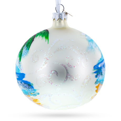 Santa Hat Relaxing at Beach Glass Ball Christmas Ornament 4 InchesUkraine ,dimensions in inches: 4 x 4 x 4