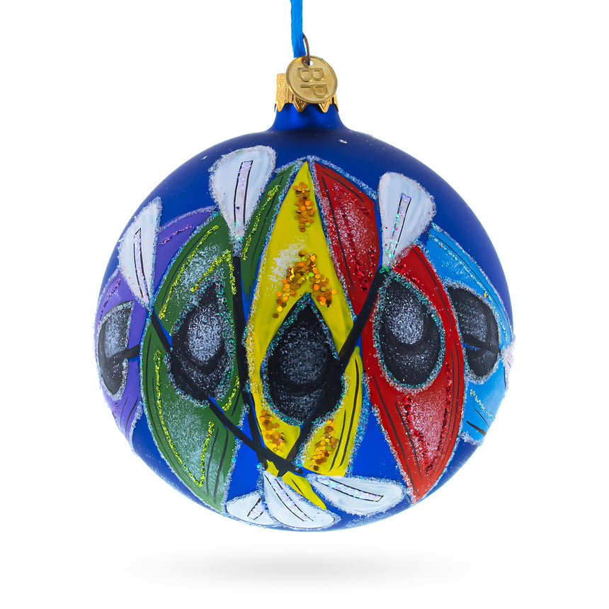 Glass Colorful Kayaks Blown Glass Ball Christmas Ornament 4 Inches in Blue color Round