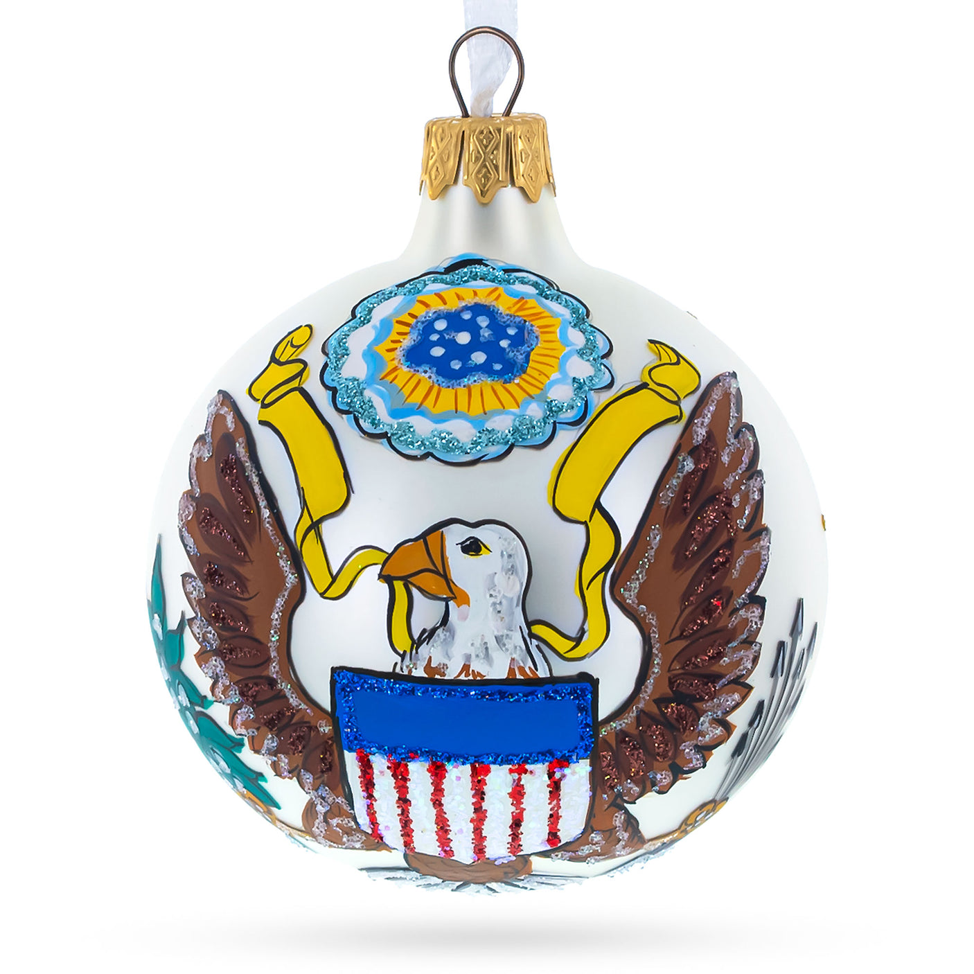 Glass USA Coat of Arms Blown Glass Ball Christmas Ornament 3.25 Inches in Multi color Round