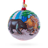 Glass Bear and Bull on Wall Street Glass Ball Christmas Ornament 4 Inches in Multi color Round