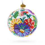 Glass Ukrainian Petrykivka Floral Painting Blown Glass Ball Christmas Ornament 4 Inches in Multi color Round