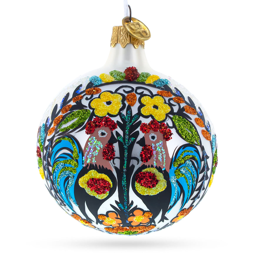 Glass Ukrainian Petrykivka Painting Glass Ball Christmas Ornament 4 Inches in Multi color Round