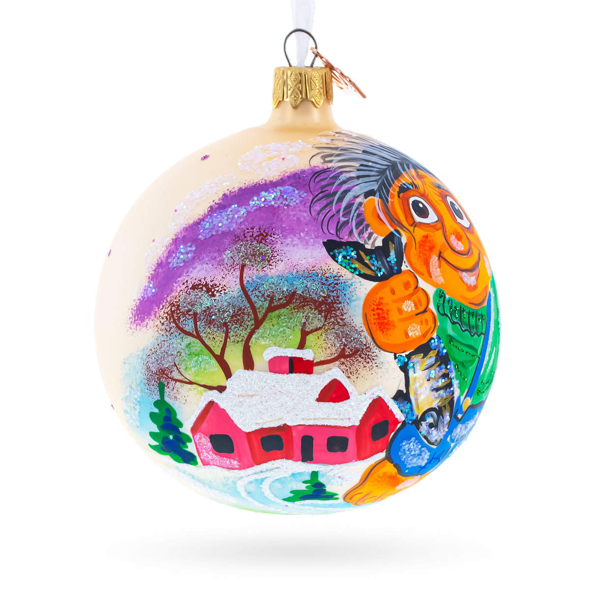 Fisherman's Catch: Troll the Fisherman Blown Glass Ball Christmas Ornament 4 InchesUkraine ,dimensions in inches: 4 x 4 x 4