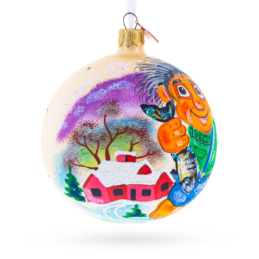 Troll the Fisherman Blown Glass Ball Christmas Ornament 4 InchesUkraine ,dimensions in inches: 4 x 4 x 4