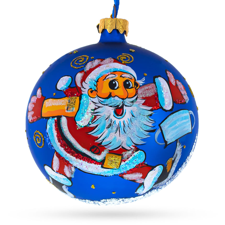 Glass After Doctor Visit Blown Glass Ball Christmas Ornament 4 Inches in Blue color Round