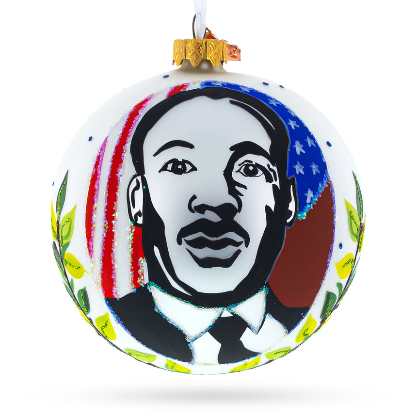 Glass Martin Luther King Jr. Blown Glass Ball Christmas Ornament 4 Inches in Multi color Round