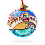 Glass Gondola under The Rialto Bridge, Venice, Italy Glass Ball Christmas Ornament 3.25 Inches in Multi color Round