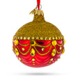 Glass Glittered Golden Top Red Bottom Blown Glass Ball Christmas Ornament 3.25 Inches in Red color Round