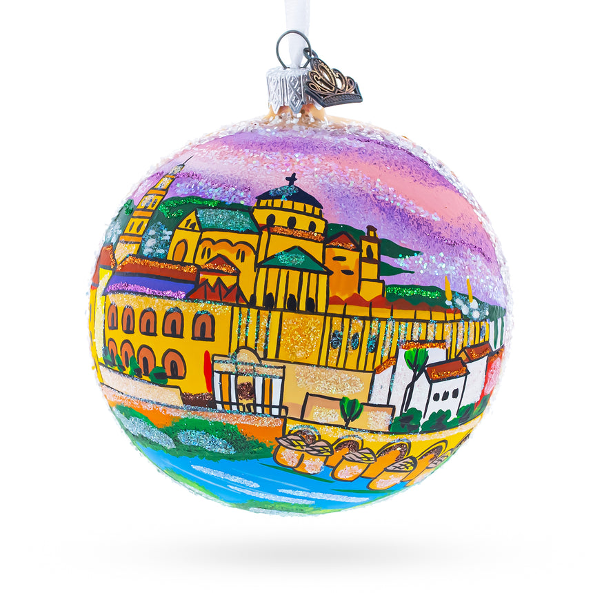 Glass Mosque of Cordoba, Spain Glass Ball Christmas Ornament 4 Inches in Multi color Round