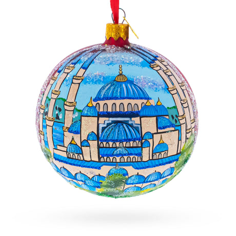 Glass The Blue Mosque, Istanbul, Turkey Glass Ball Christmas Ornament 4 Inches in Multi color Round