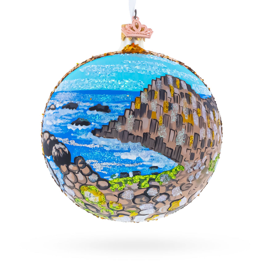 Glass Giant's Causeway, Northern Ireland, United Kingdom Glass Ball Christmas Ornament 4 Inches in Multi color Round