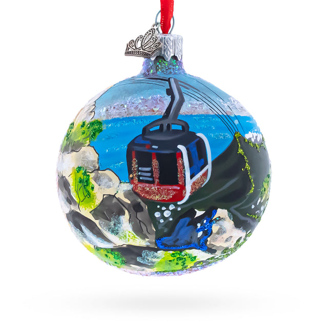 Glass Table Mountain Aerial Cableway, Cape Town, South Africa Glass Ball Christmas Ornament 3.25 Inches in Multi color Round