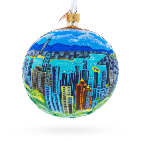 Glass Victoria Peak, Hong Kong Glass Ball Christmas Ornament 4 Inches in Blue color Round