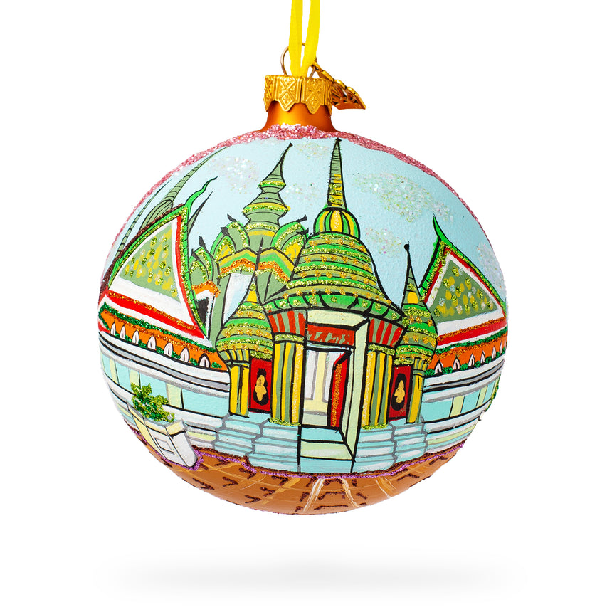 Glass Wat Phra Chetuphon (Wat Pho), Bangkok, Thailand Glass Ball Christmas Ornament 4 Inches in Multi color Round