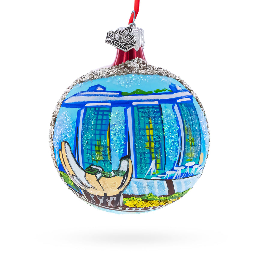 Glass Art Science Museum, Marina Bay, Singapore Glass Ball Christmas Ornament 3.25 Inches in Blue color Round