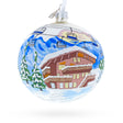 Glass Chalet and Ski Lifts in the Mountains Glass Ball Christmas Ornament 4 Inches in Multi color Round